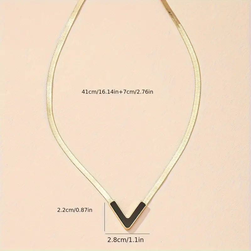 18K Gold Plated V-Shaped Pendant Necklace – Simple Style for Women