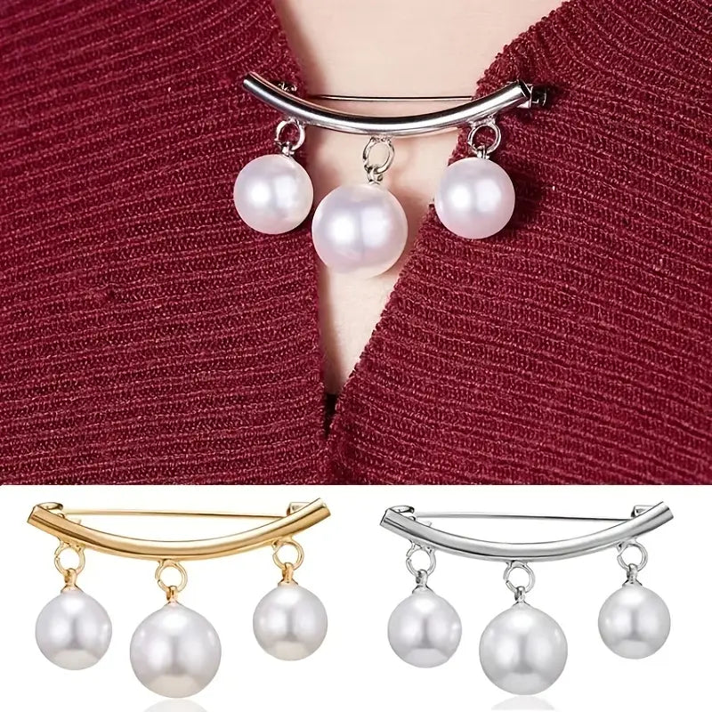 1pc Pearl Collar Clip Brooch – Fashion Chain Pin for Sweaters & Cardigans
