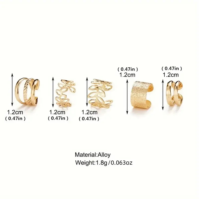 5pcs Openwork Ear Cuffs Set – Non-Piercing Helix Clip-On Earrings for Women