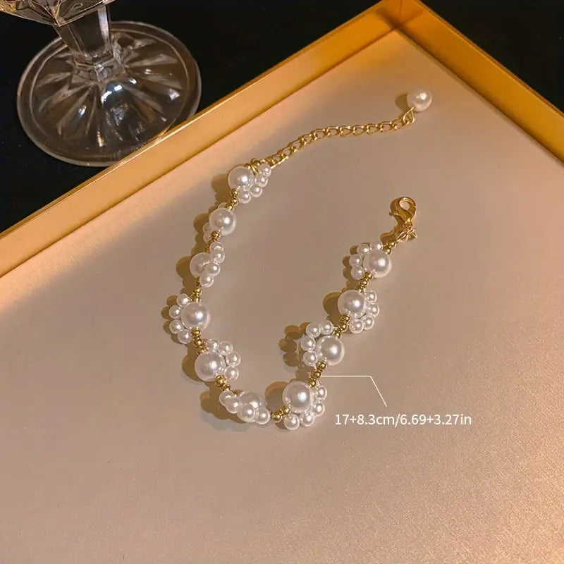 Elegant White Faux Pearl Beaded Bracelet – Zinc Alloy, 1pc