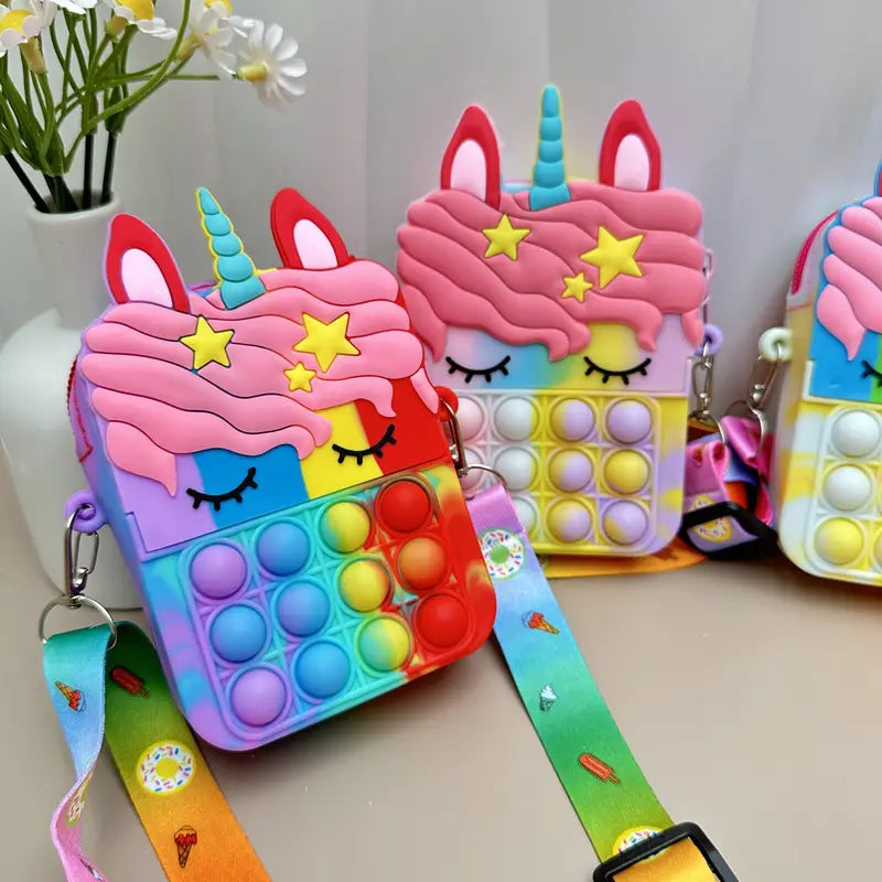 Youngsters' Silicone Crossbody Bag – Unicorn Design with Adjustable Strap & Zipper Closure
