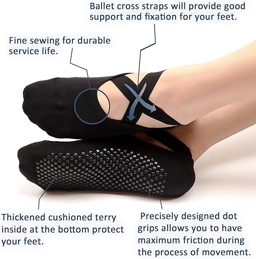 Non-Slip Pilates & Yoga Grip Socks – Cushioned Straps Barre Socks for Women