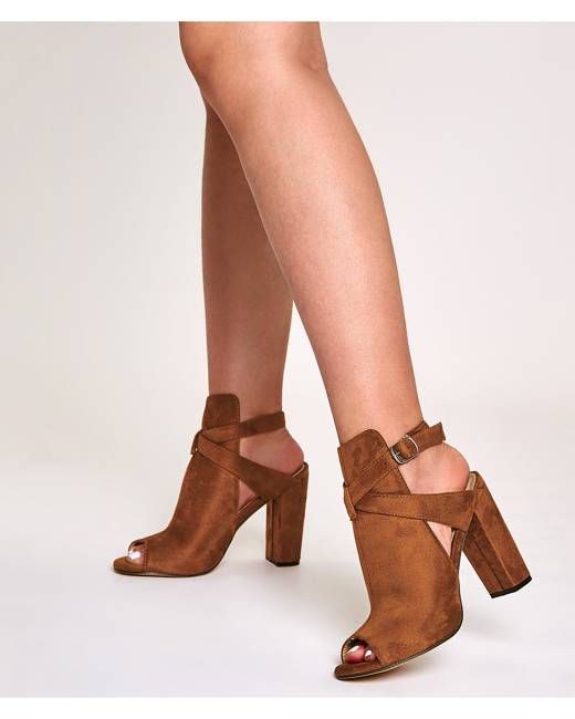 Women’s Chunky Block High Heels – Peep Toe Leather Suede Sandals for Party