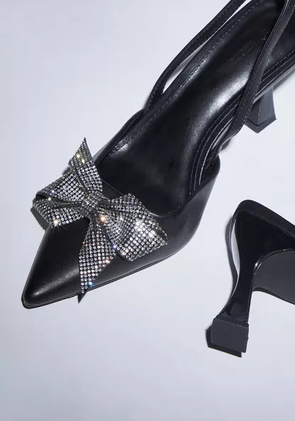 Max Bow Embellished Slingback Pumps – Flared Heels for Women