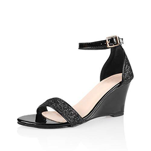 Women’s Glitter Wedge Heel Sandals – 1920s Gatsby Style Sequin Pumps with Ankle Strap