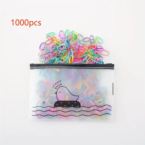 1000pcs Mini Colorful Nylon Hair Bands – Disposable Elastic Set with Storage Bag