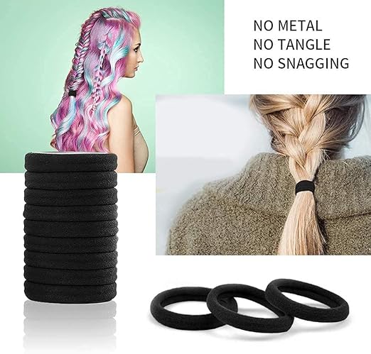 100PCS Black Hair Ties for Women – Thick Seamless Elastic No-Crease Hair Bands