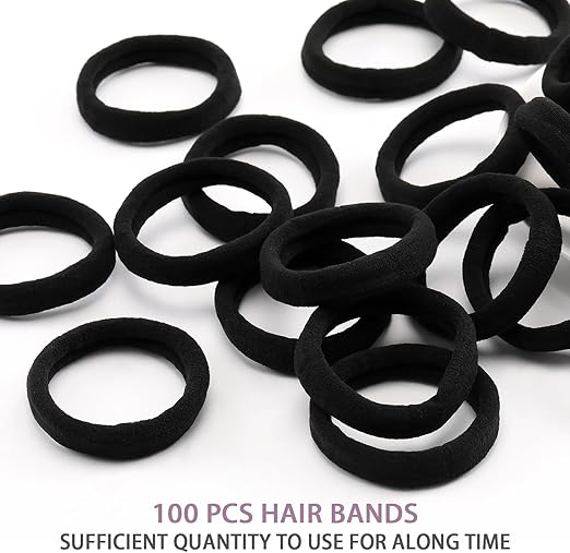 100PCS Black Hair Ties for Women – Thick Seamless Elastic No-Crease Hair Bands