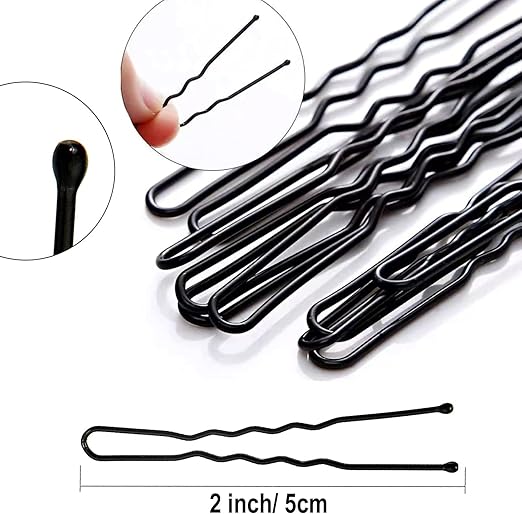 100 Black U-Shaped Bobby Pins for Women – Bridal Hair Grips in Plastic Box