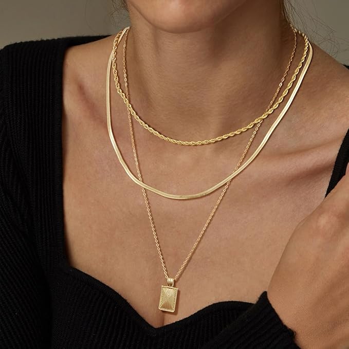 Layered Gold & Silver Necklaces for Women – 14K Gold Plated with CZ Diamond Circle Pendant
