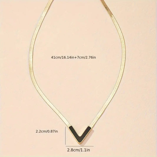 18K Gold Plated V-Shaped Pendant Necklace – Simple Style for Women