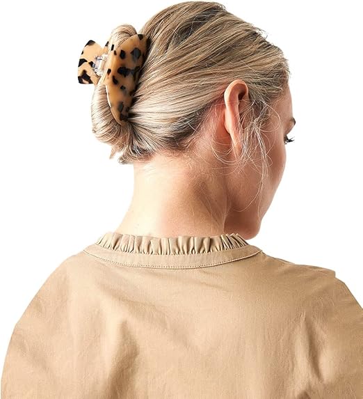 2PCS Tortoise Banana Hair Claw Clips – French Celluloid Barrettes for Women & Girls
