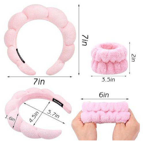 Pink Spa Headband & Wristband Set – Soft Terry Cloth for Skincare & Makeup