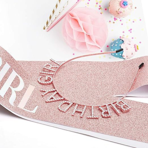 Rose Gold Birthday Crown & Sash Set – Tiara & Birthday Girl Accessories