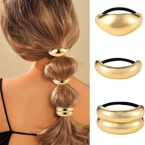 3PCS Metal Hair Ties – Gold & Silver Ponytail Cuffs for Women