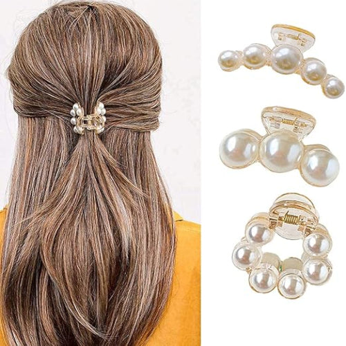 3 Pcs Pearl Hair Claw Clips – Non-Slip Elegant Jaw Clips for Women & Girls
