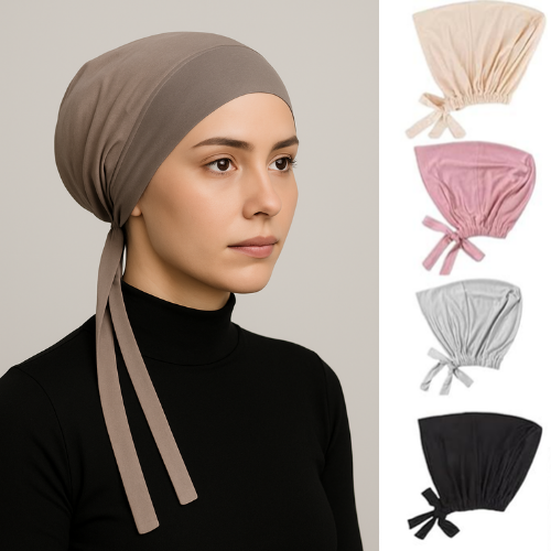 4-Pack Women's Hijab Undercap – Adjustable Tie-Back Underscarf Set