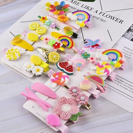 14 Pcs Cute Baby Hair Clips – Flower, Candy, Butterfly & Fruit Barrettes for Girls