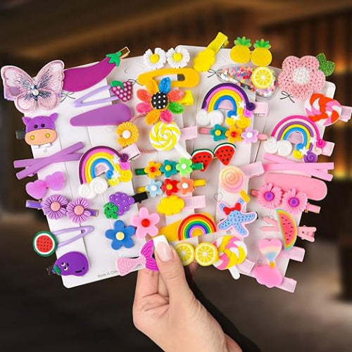 42 Pcs Cute Baby Hair Clips – Flower, Candy, Butterfly & Fruit Barrettes for Girls