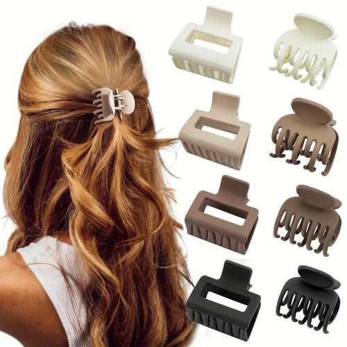 4/8pcs Matte Rectangle Claw Clips – Non-Slip Double Teeth Hair Clips for Women & Girls