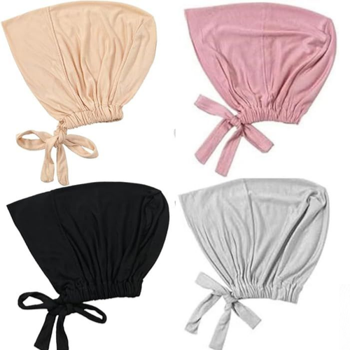 4-Pack Women's Hijab Undercap – Adjustable Tie-Back Underscarf Set