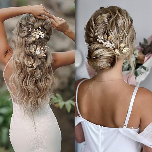 4 Pcs Bridal Hair Pins - Gold U-Shaped Pearl Wedding Clips for Women & Girls