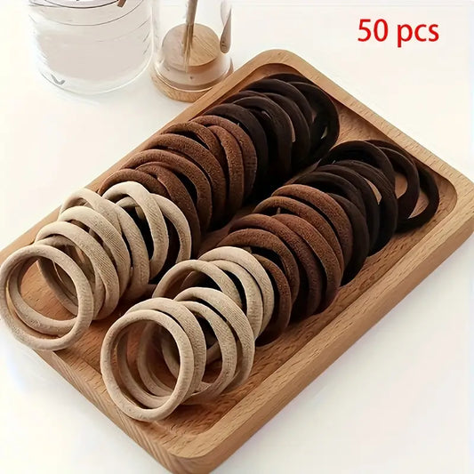 50pcs Solid Color Elastic Hair Rings – Anti-Slip Ponytail Ropes for Girls