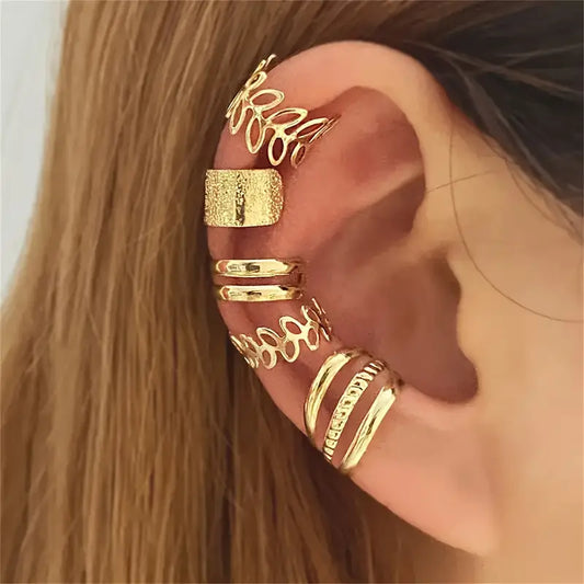 5pcs Openwork Ear Cuffs Set – Non-Piercing Helix Clip-On Earrings for Women
