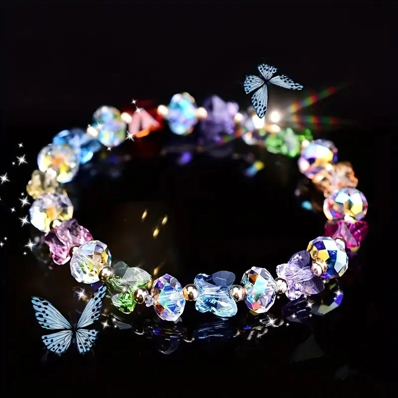 Butterfly Charm Beaded Stretch Bracelet – Boho Style for Women (1pc, Mixed Color)