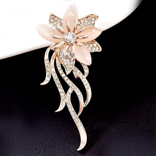 Rose Gold Tassel Flower Brooch – Crystal Rhinestone & Pearl Pin for Women