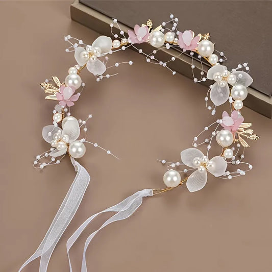 Crystal Floral Headband – Bridal Rhinestone Pearl Hairpiece for Girls & Women