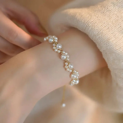 Elegant White Faux Pearl Beaded Bracelet – Zinc Alloy, 1pc