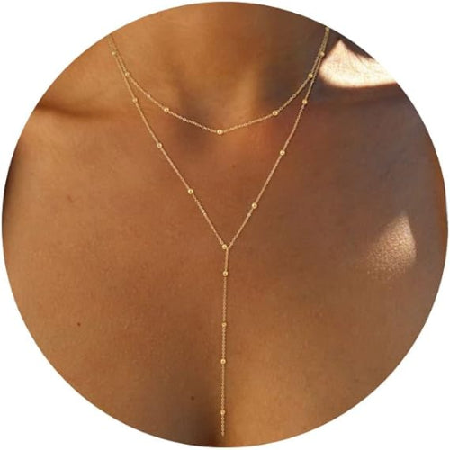 Lariat Gold Necklace for Women – 14K Plated Y-Shaped CZ Pendant Chain