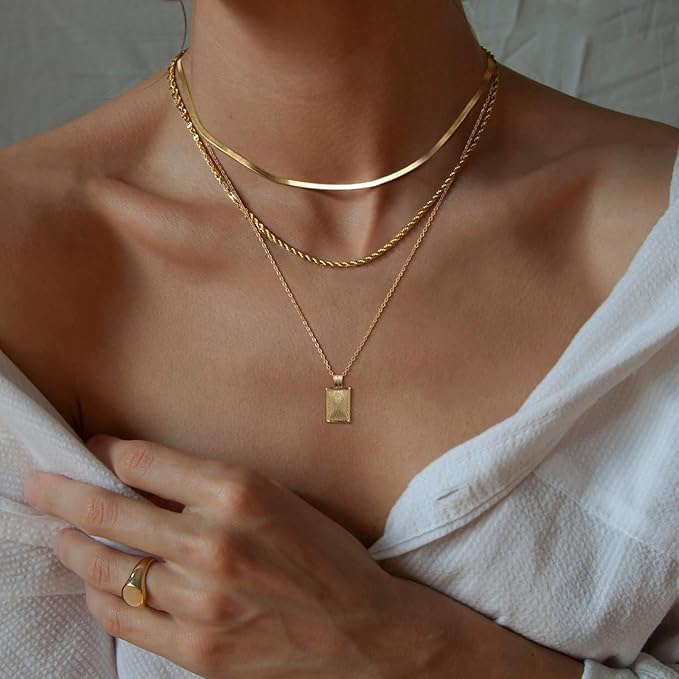 Layered Gold & Silver Necklaces for Women – 14K Gold Plated with CZ Diamond Circle Pendant