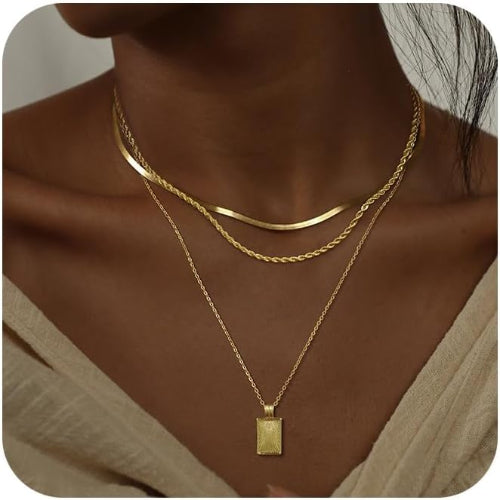 Layered Gold & Silver Necklaces for Women – 14K Gold Plated with CZ Diamond Circle Pendant
