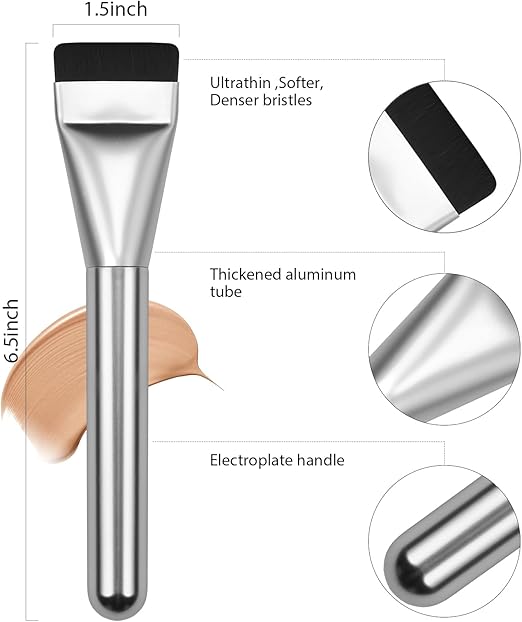Flat Foundation Brush – Korean Makeup Spatula Brush for Liquid & Cream (Silver)