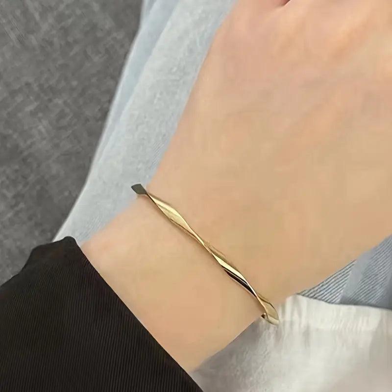 Minimalist Twisted Adjustable Bangle for Women – Simple Fashion Jewelry
