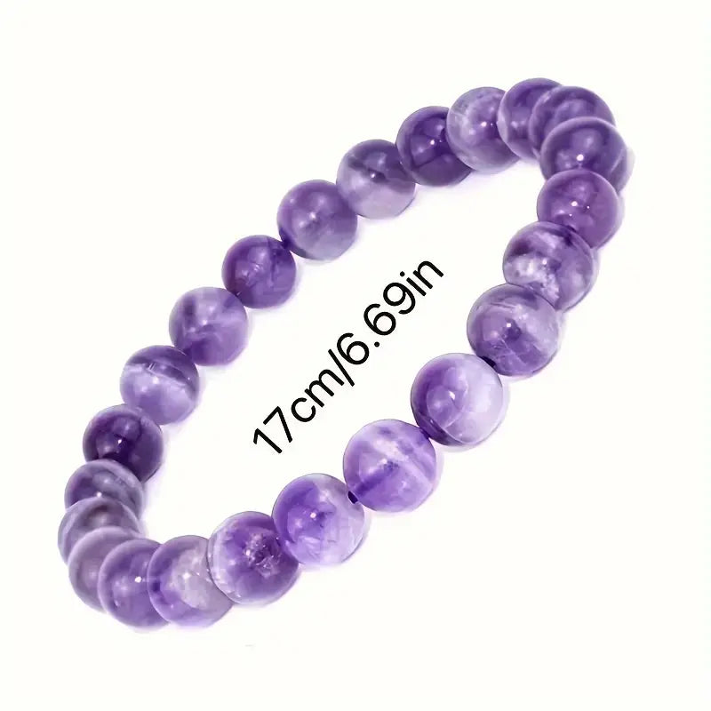 Natural Stone Bead Bracelet – Polished Purple Jewelry for Women & Men (1pc)