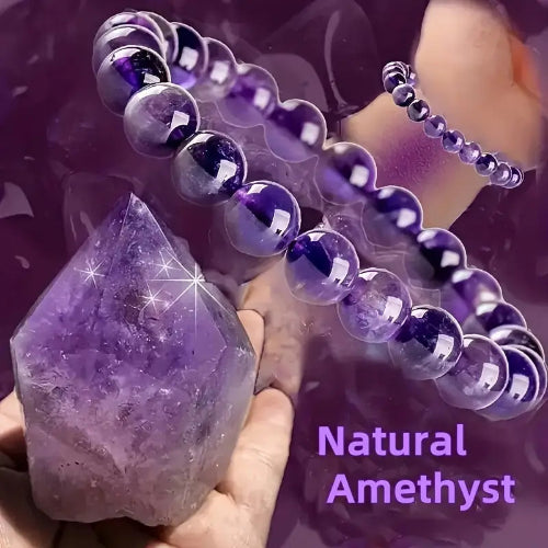 Natural Stone Bead Bracelet – Polished Purple Jewelry for Women & Men (1pc)