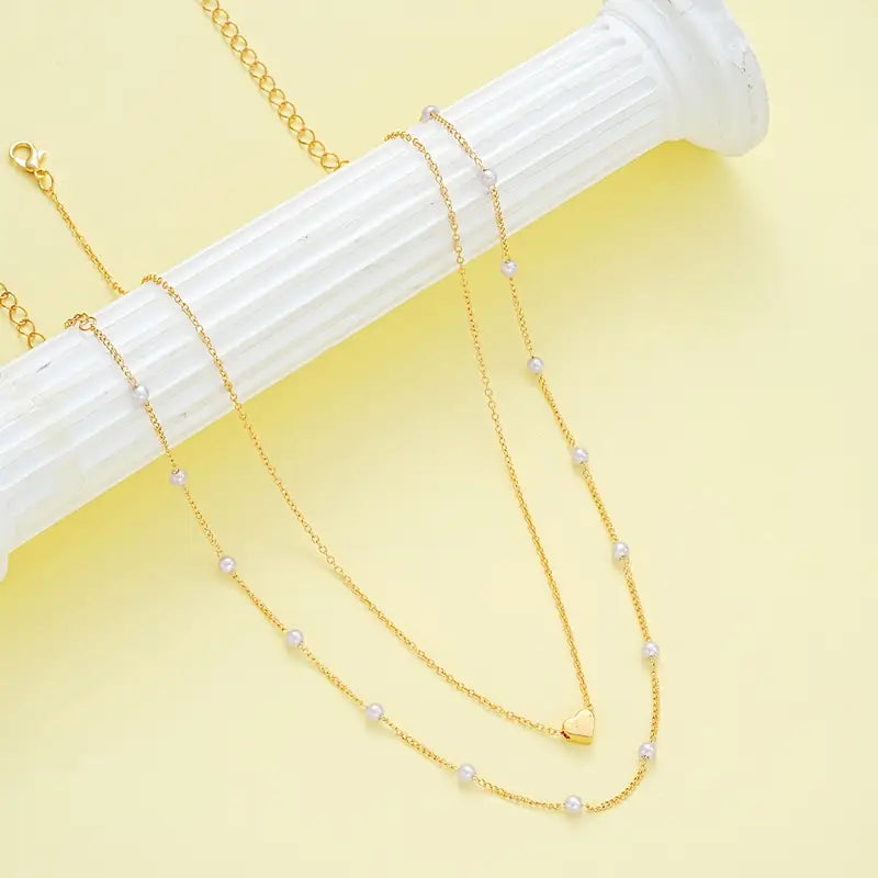 3pcs Heart-Shaped Faux Jewelry Set – Necklace & Bracelets for Women
