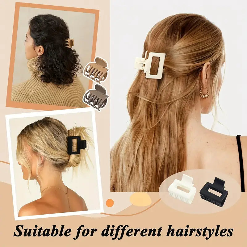 8pcs Matte Rectangle Claw Clips – Non-Slip Double Teeth Hair Clips for Women & Girls