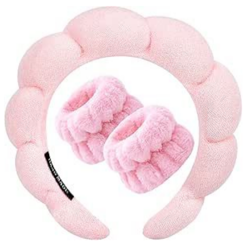 Pink Spa Headband & Wristband Set – Soft Terry Cloth for Skincare & Makeup