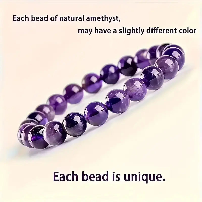 Natural Stone Bead Bracelet – Polished Purple Jewelry for Women & Men (1pc)