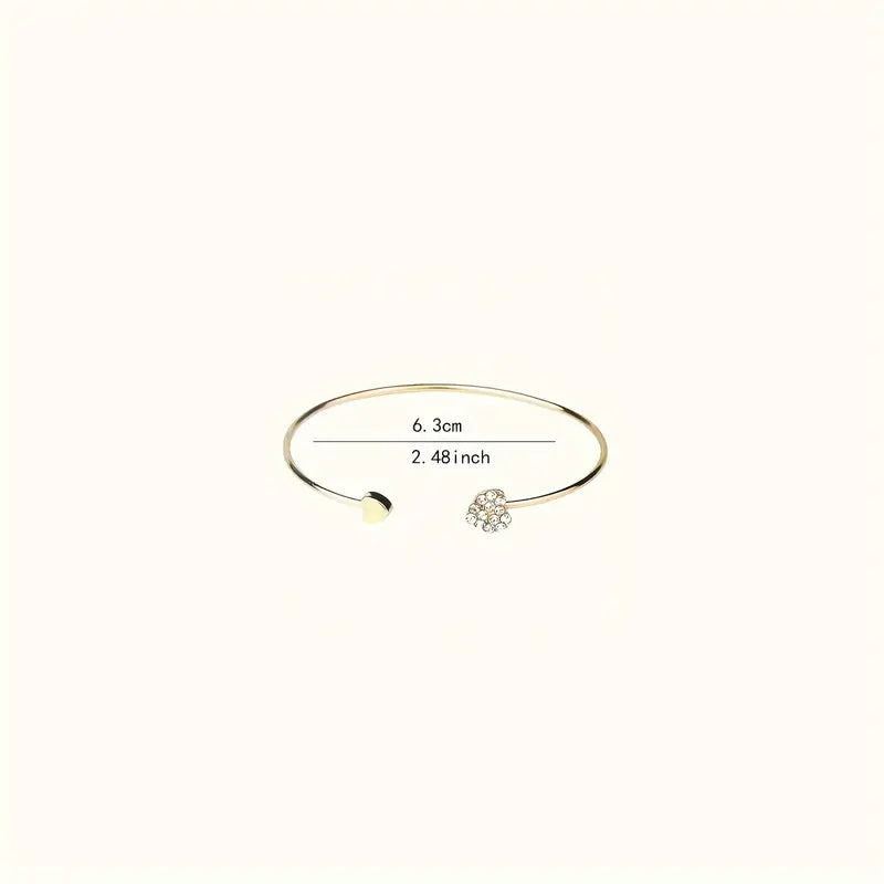 Chic Heart Cuff Bangle – Rhinestone Fashion Bracelet for Women