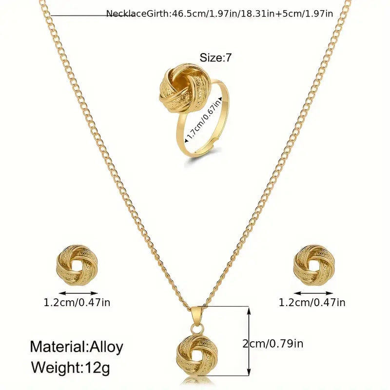 Vintage Boho Knot Jewelry Set – Ring, Earrings & Necklace for Women
