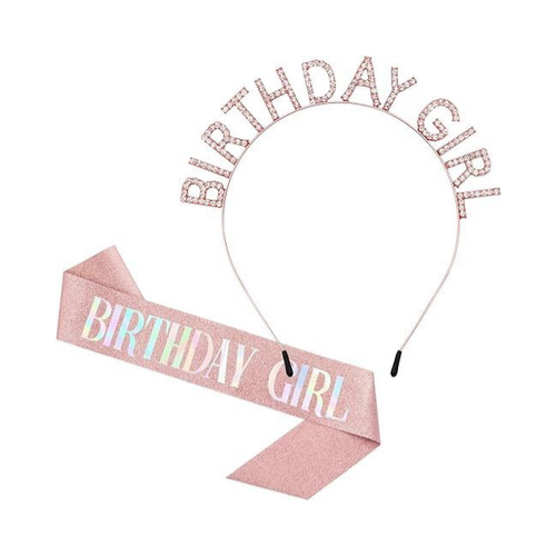 Rose Gold Birthday Crown & Sash Set – Tiara & Birthday Girl Accessories