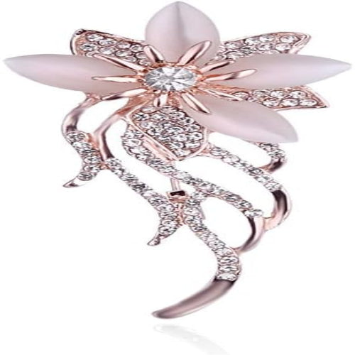 Rose Gold Tassel Flower Brooch – Crystal Rhinestone & Pearl Pin for Women