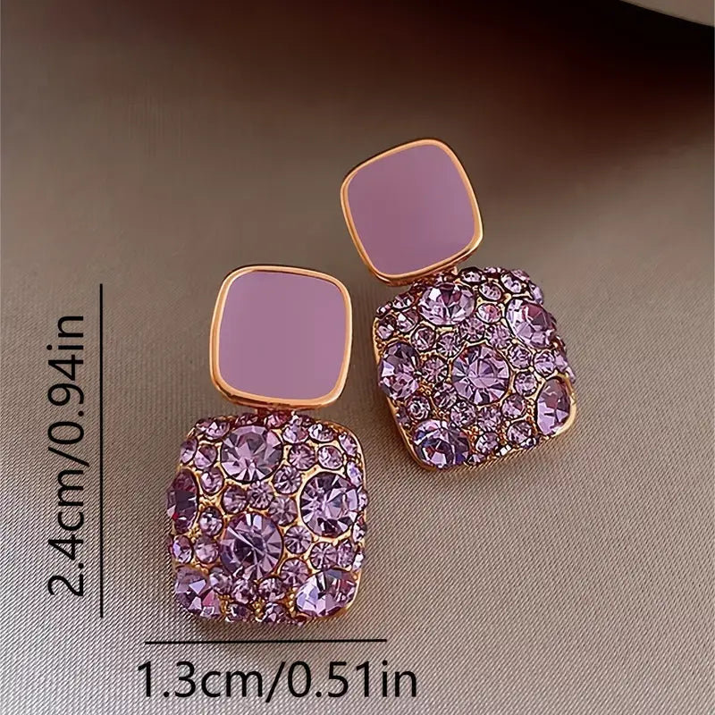 Square Rhinestone Dangle Earrings – Luxury Elegant Alloy Jewelry for Parties
