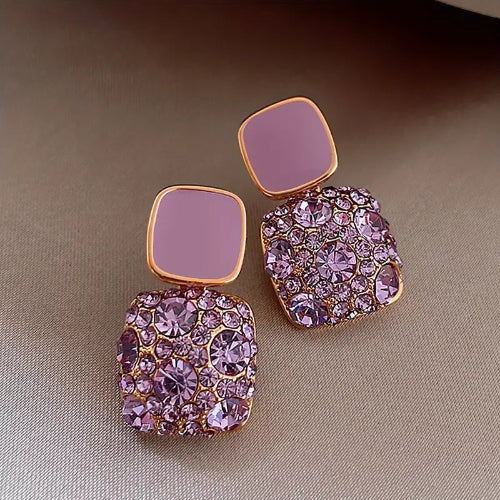 Square Rhinestone Dangle Earrings – Luxury Elegant Alloy Jewelry for Parties