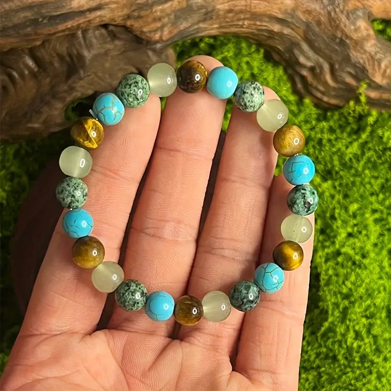 Tiger Eye & African Turquoise Anxiety Bracelet – Unisex Healing Stone Jewelry (1pc)